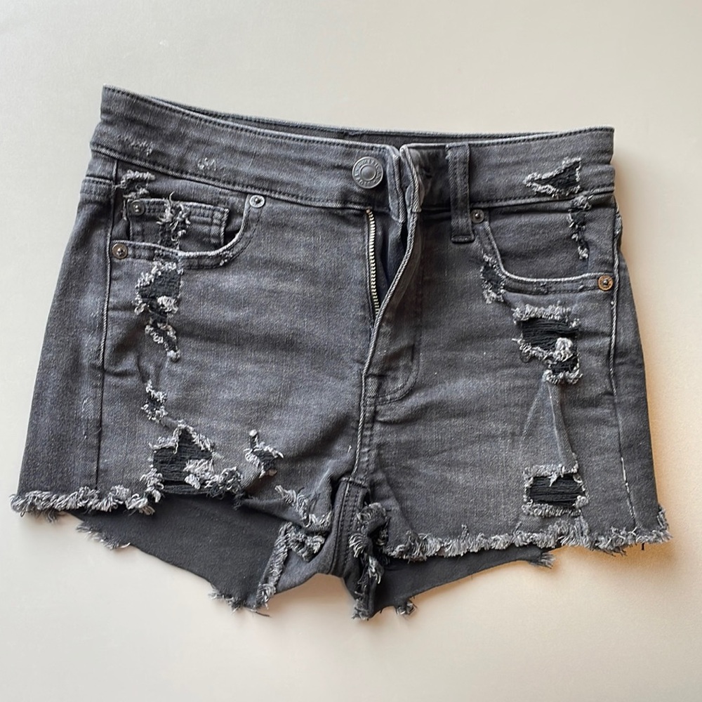 American Eagle Ripped High Rise Shorties Next Level Stretch Black